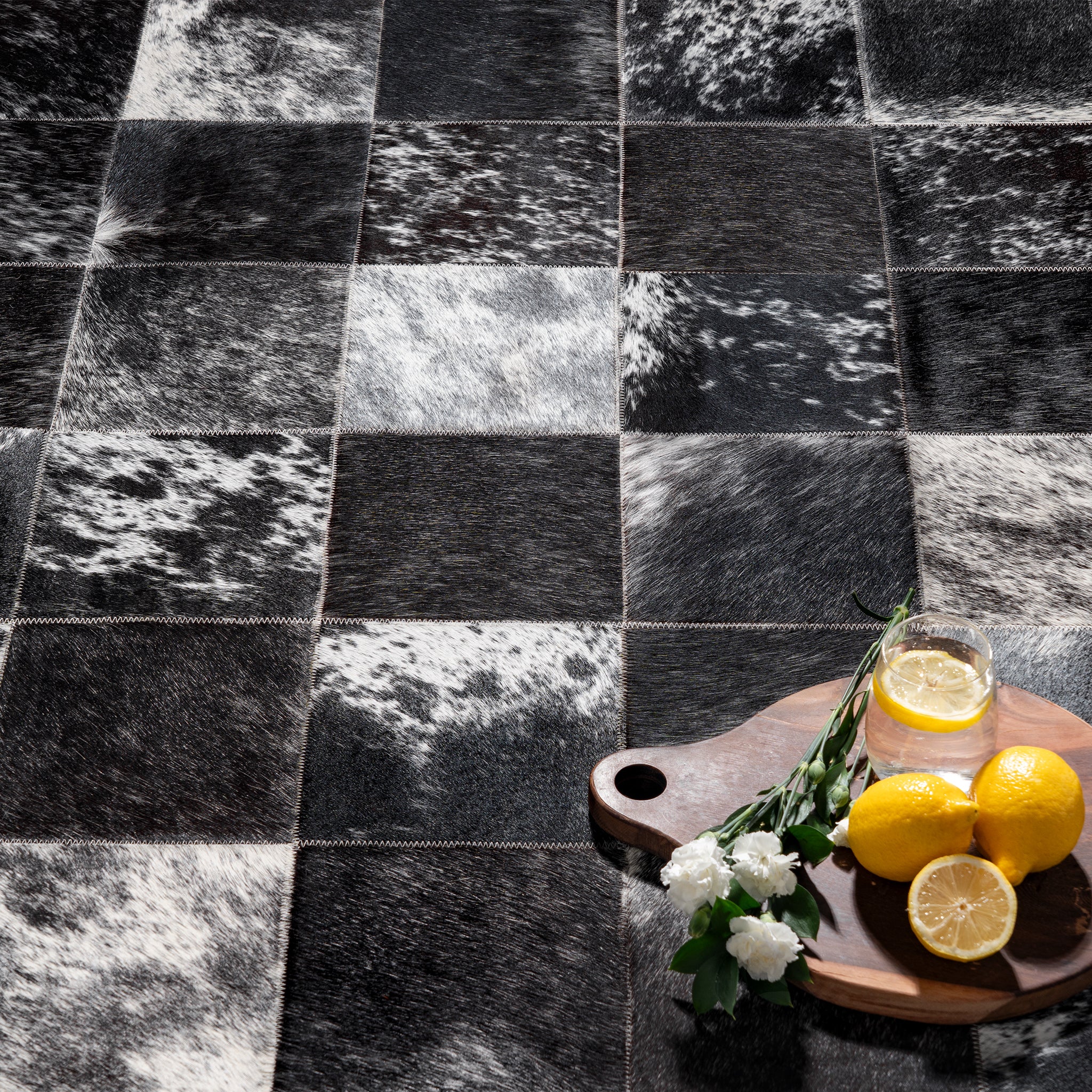 Black Salt and Pepper Patchwork Cowhide Rug - Image 4