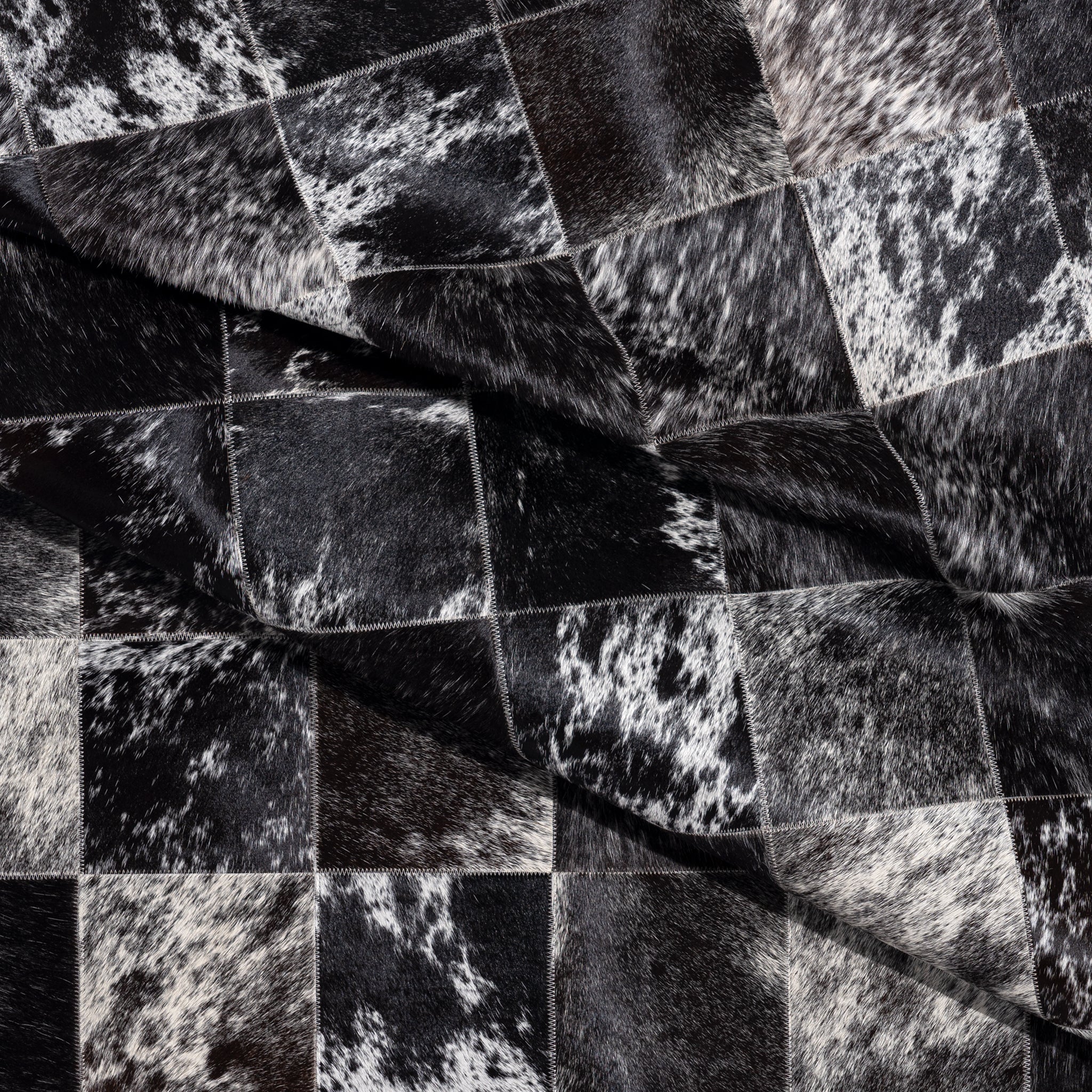 Black Salt and Pepper Patchwork Cowhide Rug - Image 5
