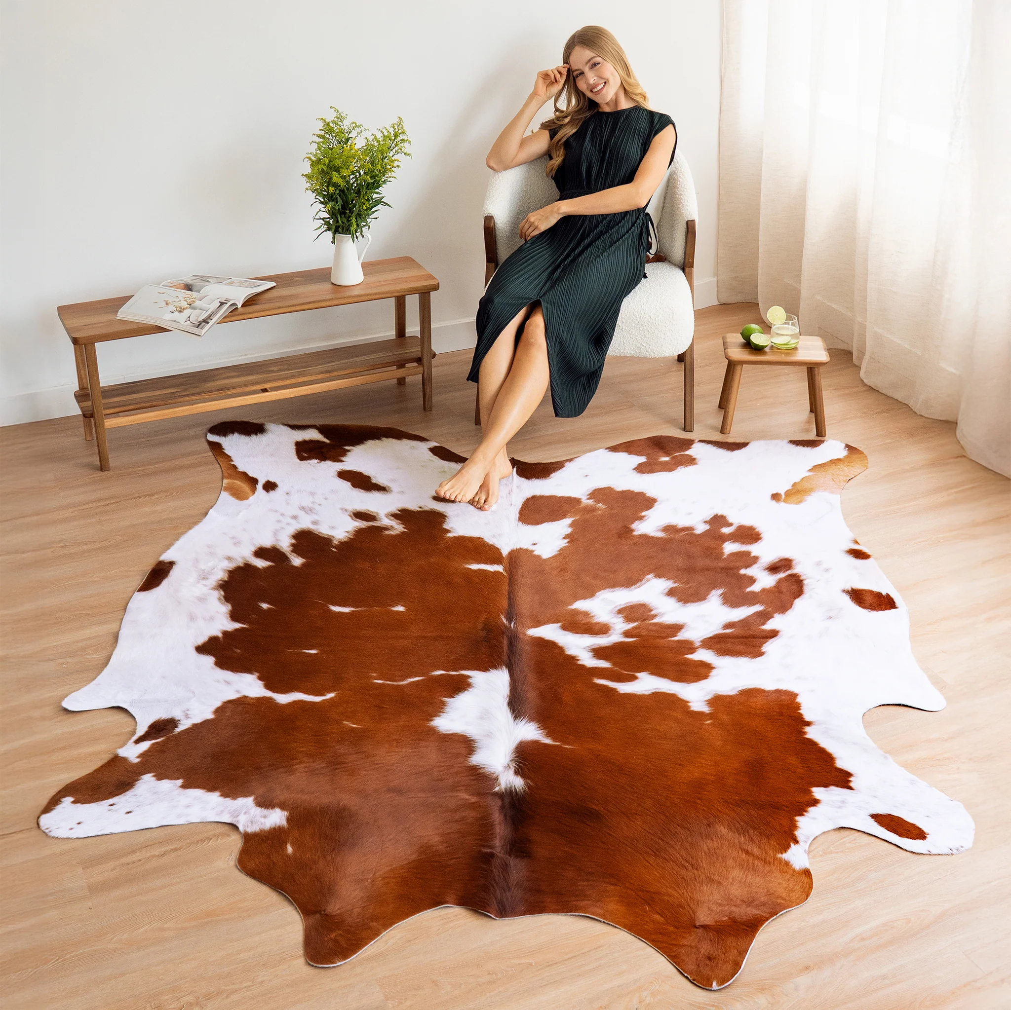 Brown and White Cowhide Rug - Image 3