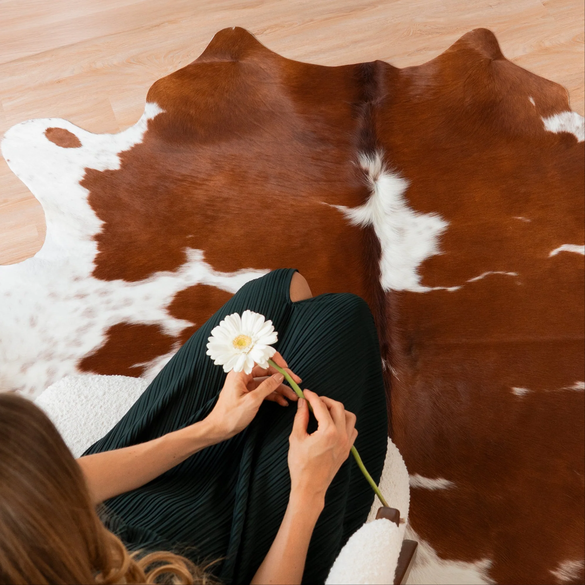 Brown and White Cowhide Rug - Image 4