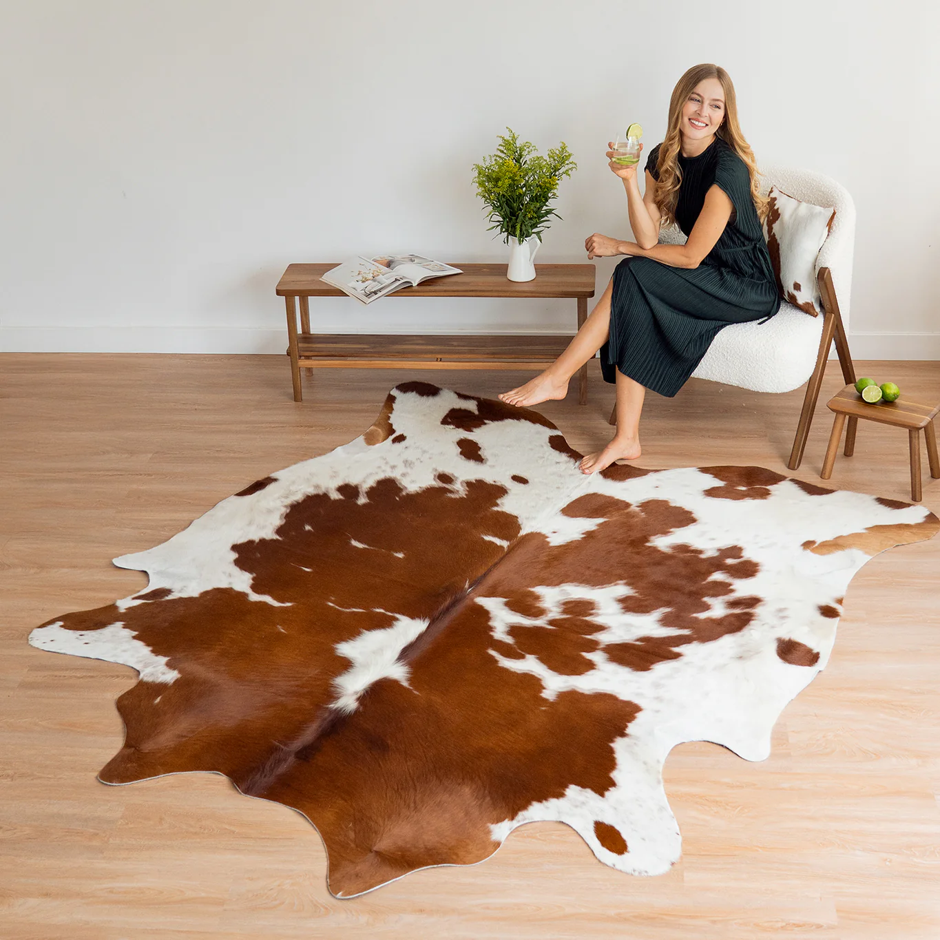 Brown and White Cowhide Rug - Image 5