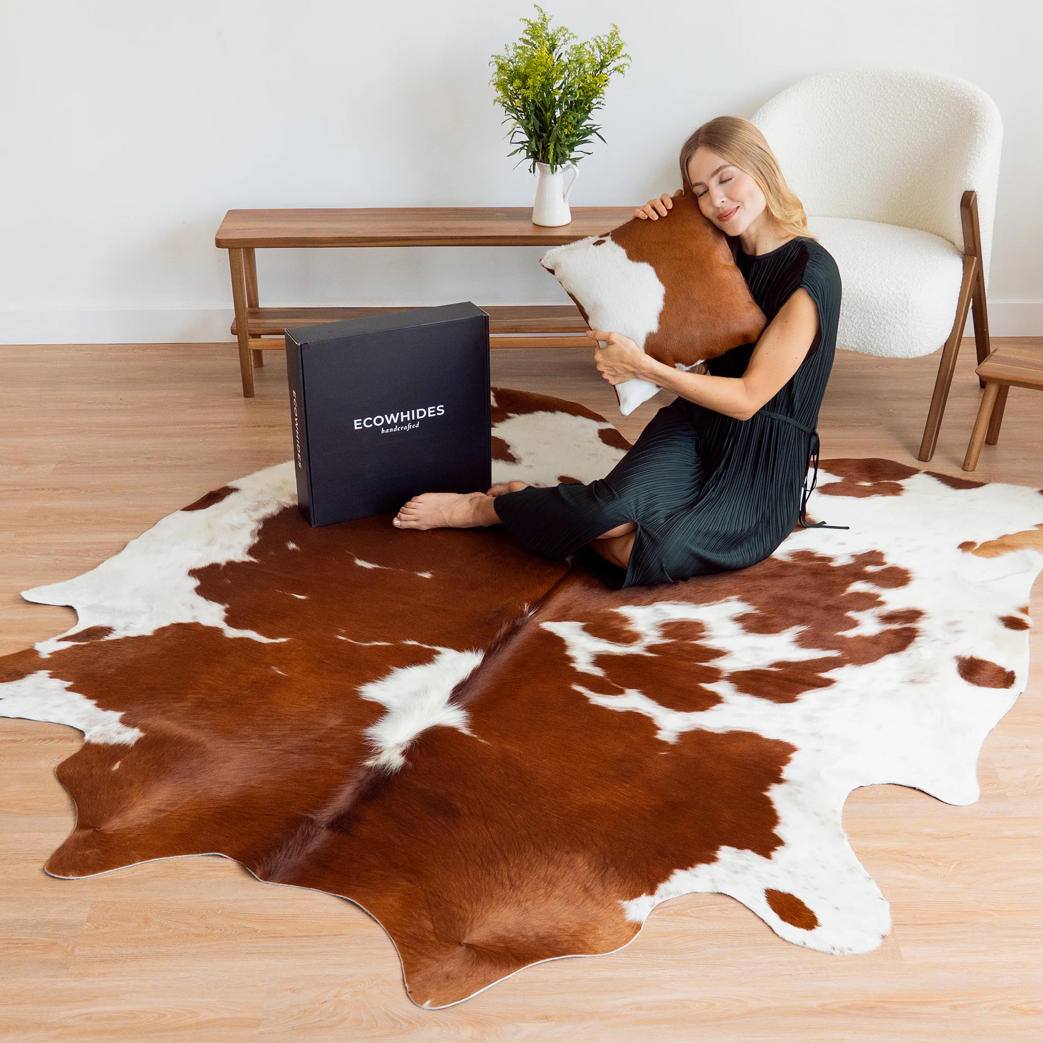 Brown and White Cowhide Rug - Image 7