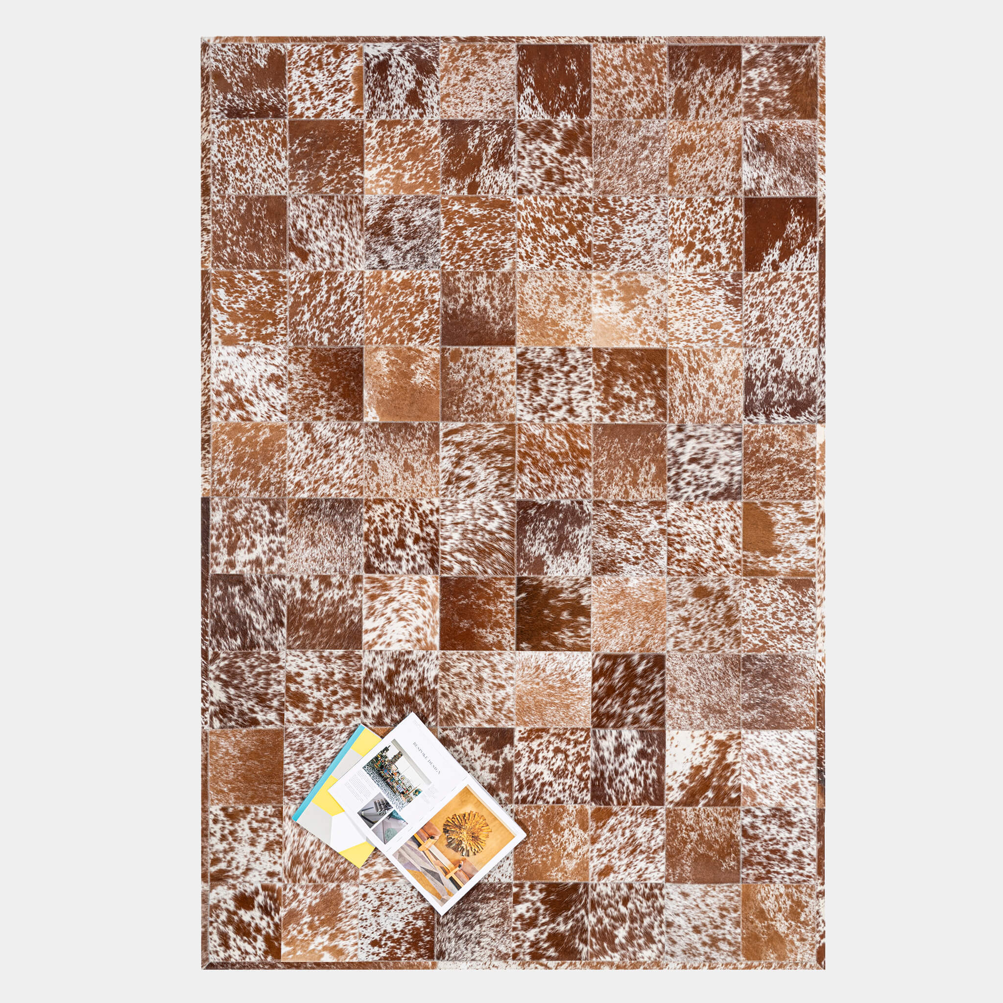 Brown and White Speckled Cowhide Patchwork Rug - Image 3