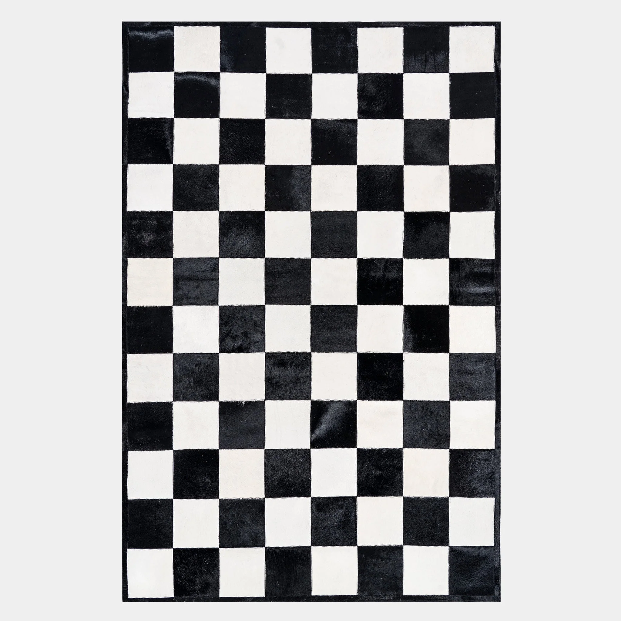 Checkers Black and White Patchwork Cowhide Rug - Image 3
