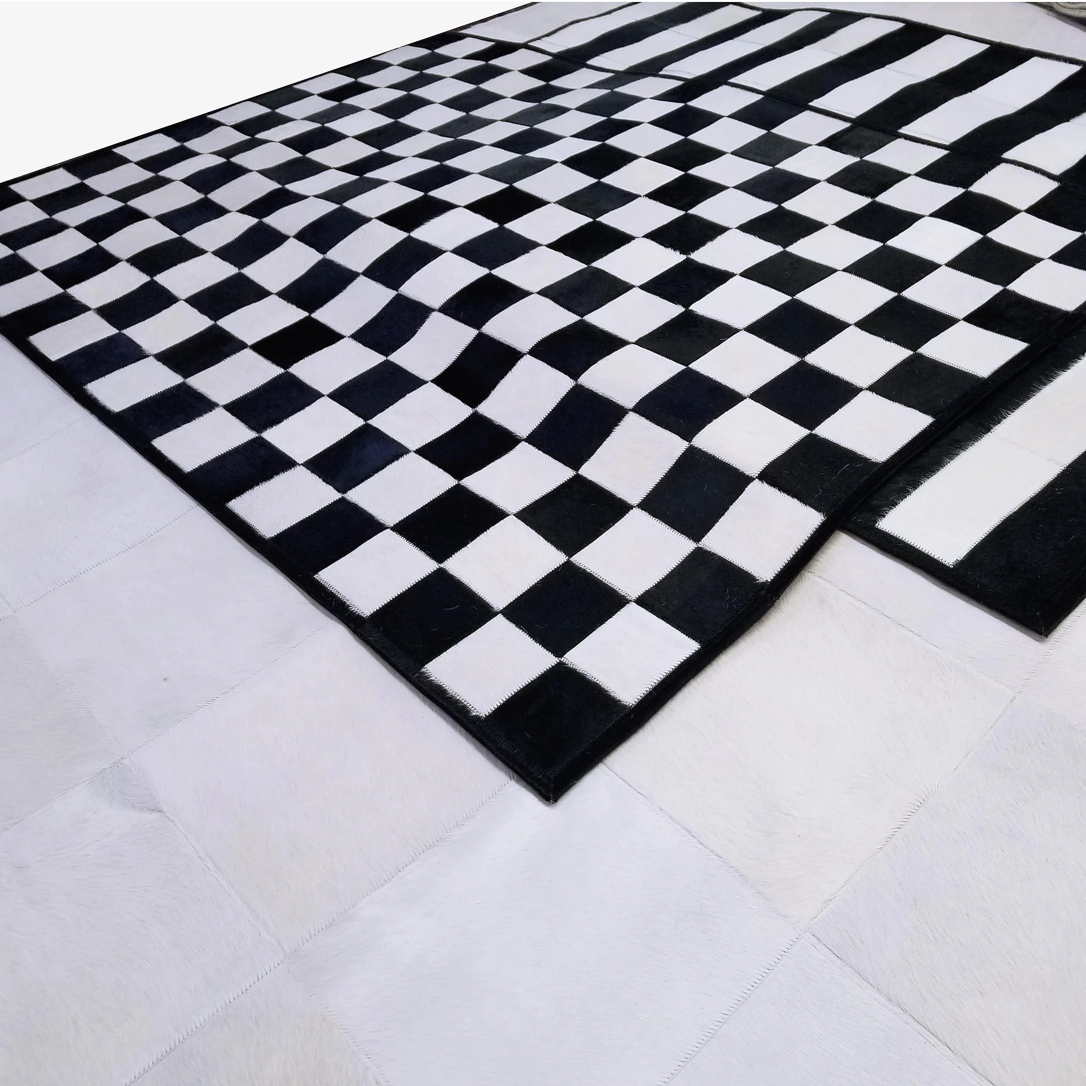 Checkers Black and White Patchwork Cowhide Rug - Image 4