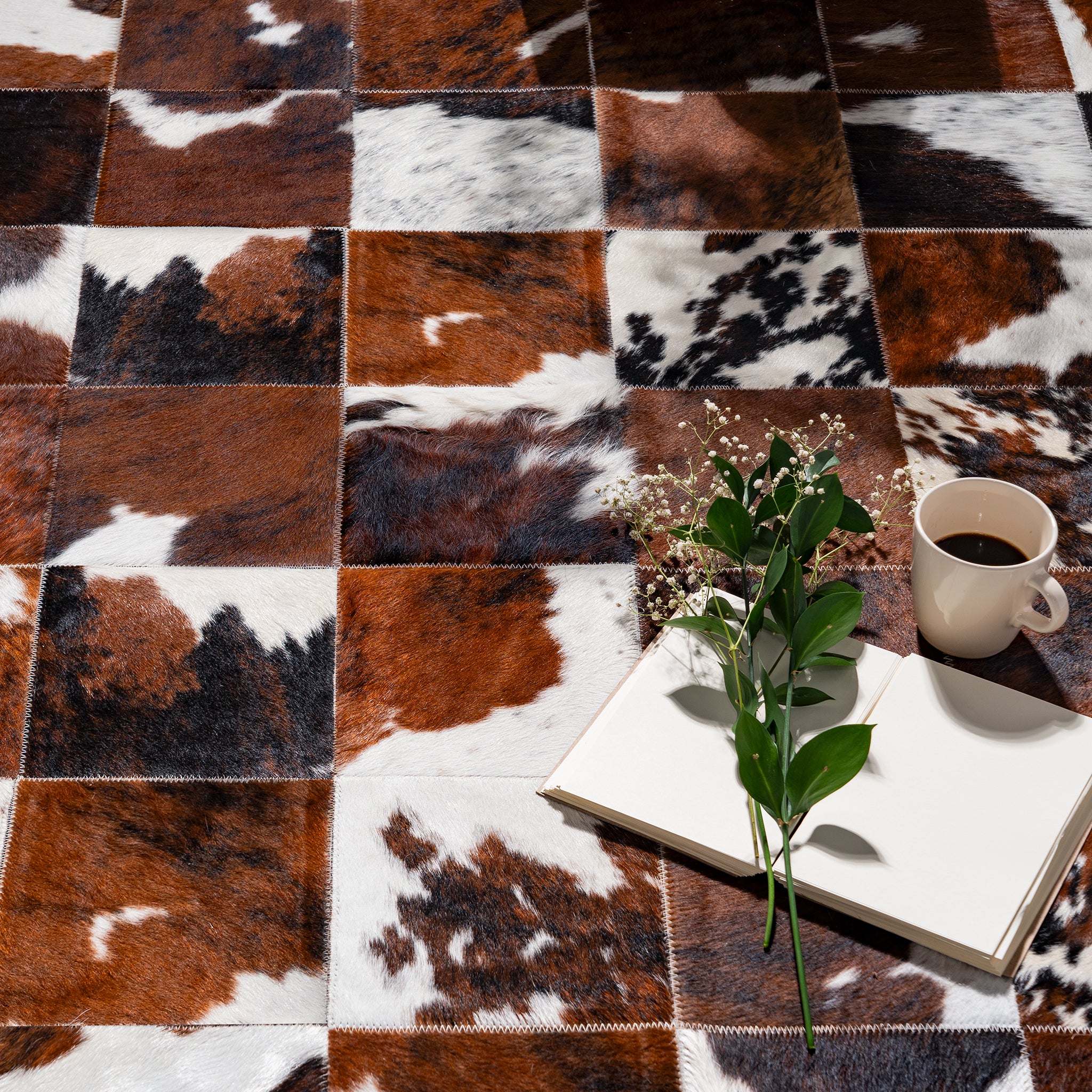 Tricolor Patchwork Cowhide Rug - Image 4