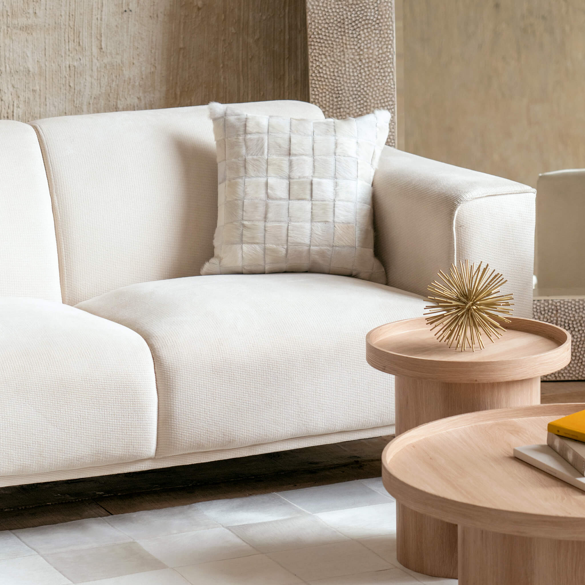 White Cowhide Patchwork Pillow - Image 3