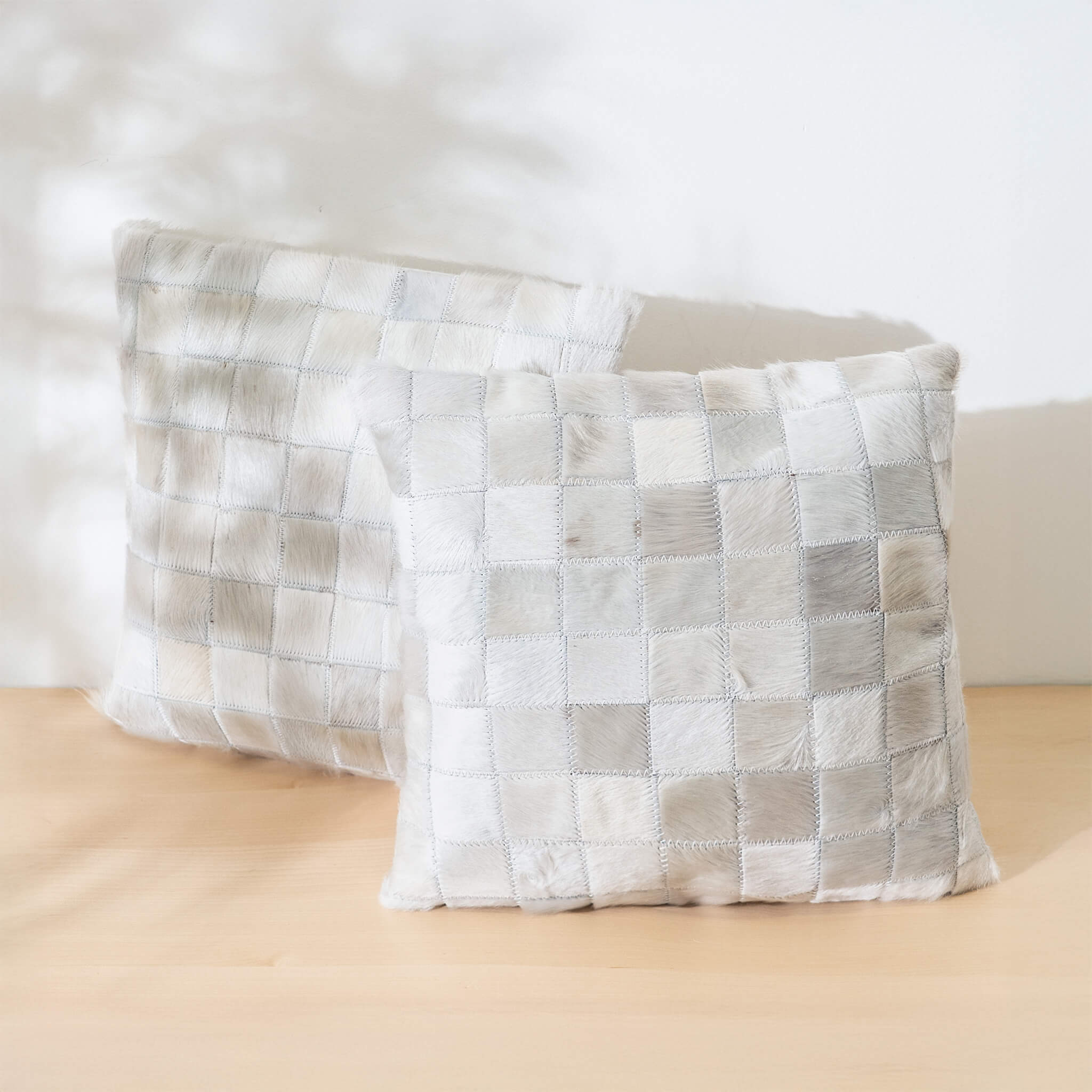 White Cowhide Patchwork Pillow - Image 5