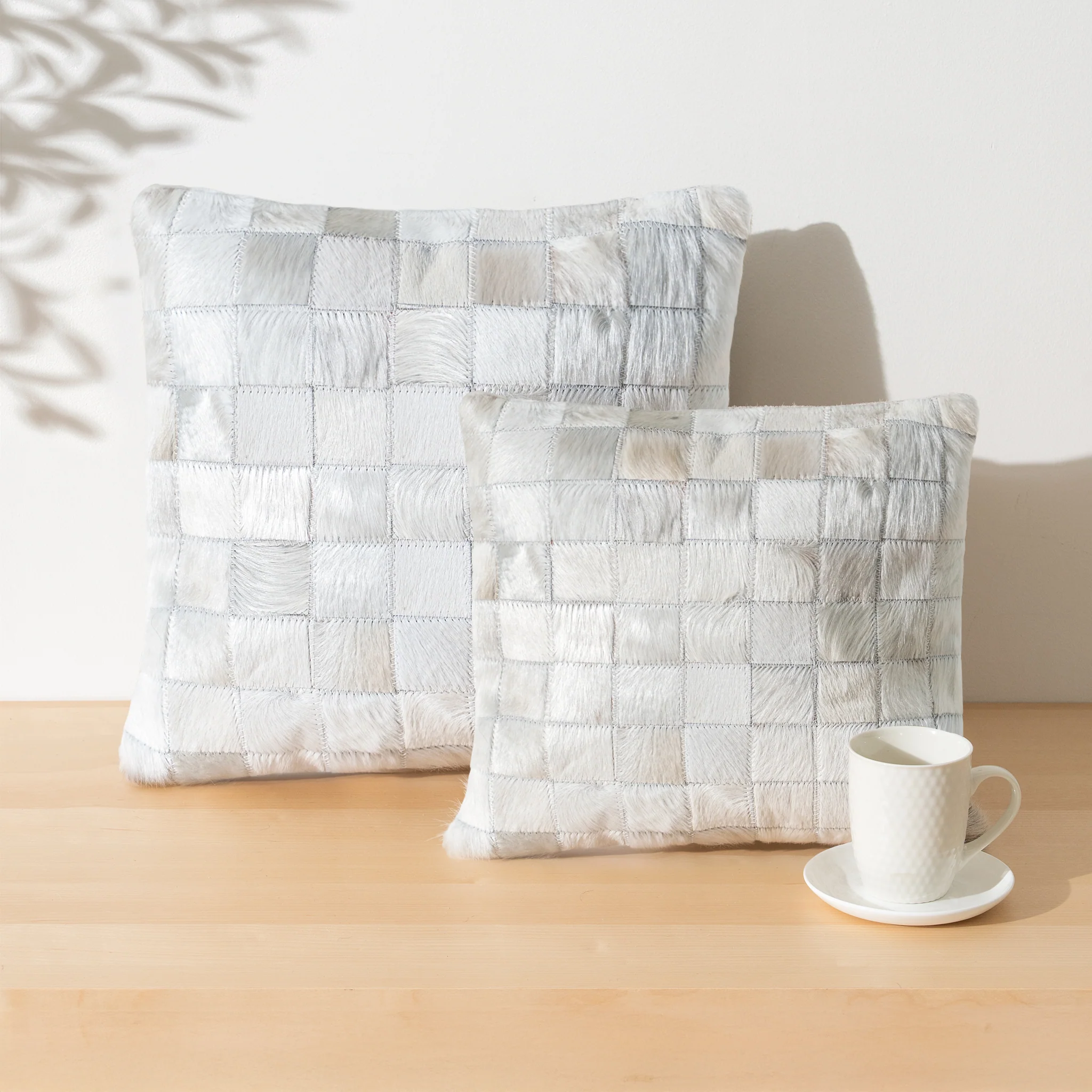 White Cowhide Patchwork Pillow - Image 6