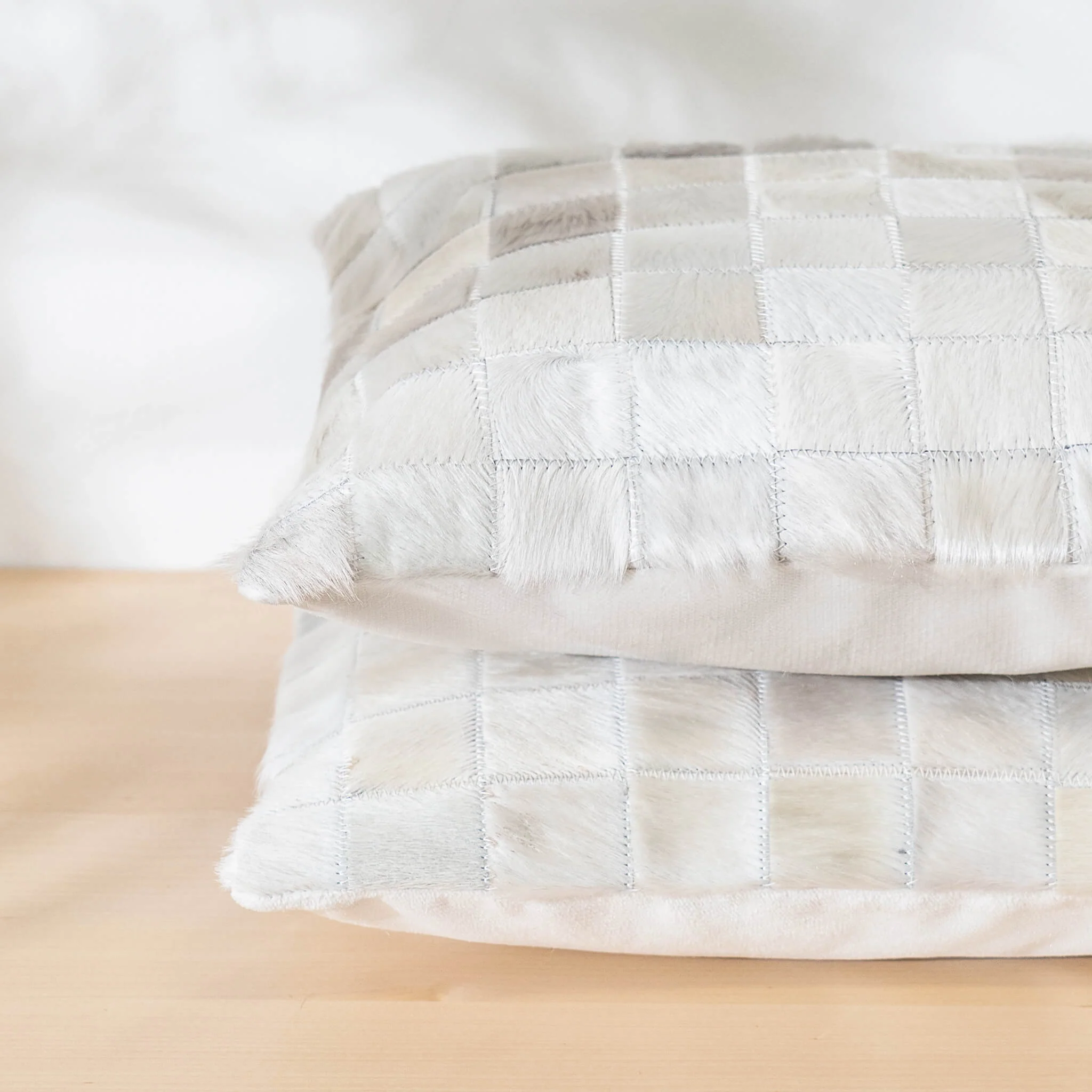 White Cowhide Patchwork Pillow - Image 8