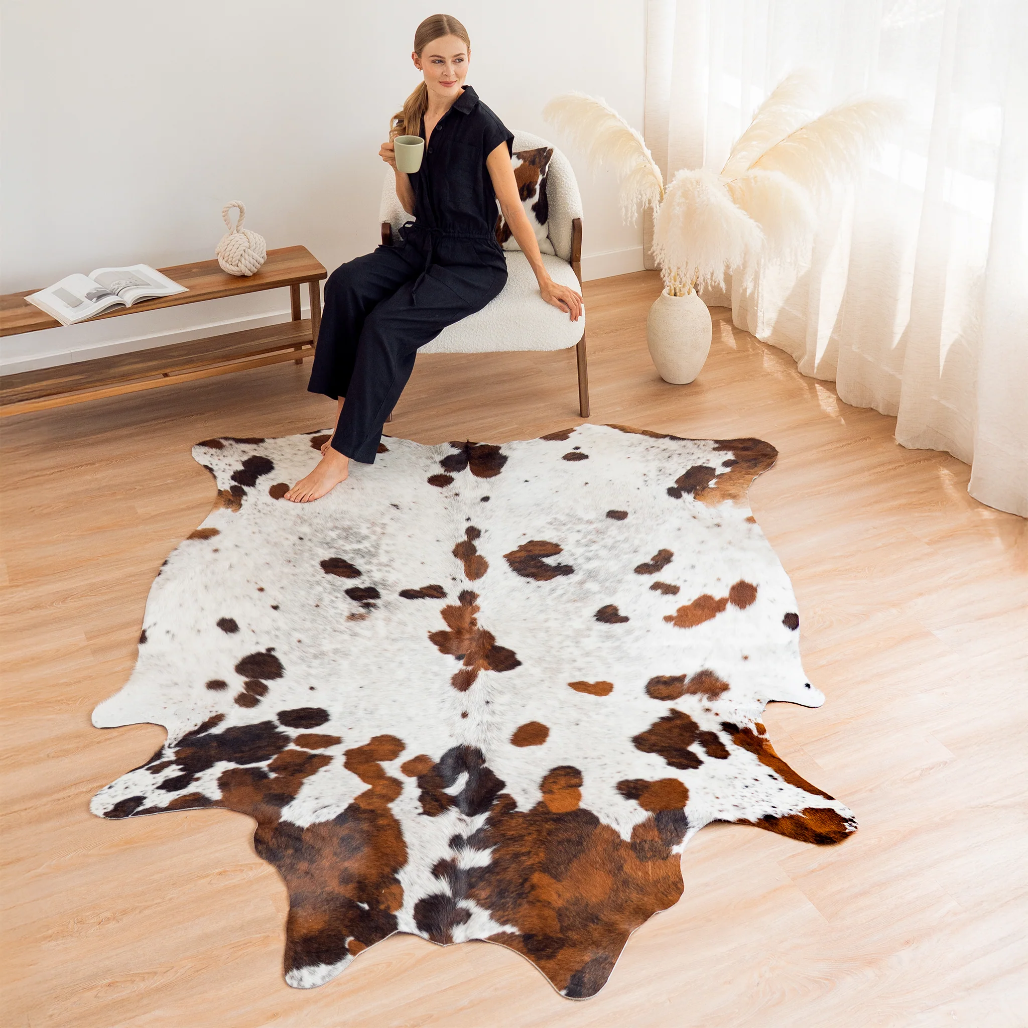 White Tricolor Cowhide Rug - Image 4