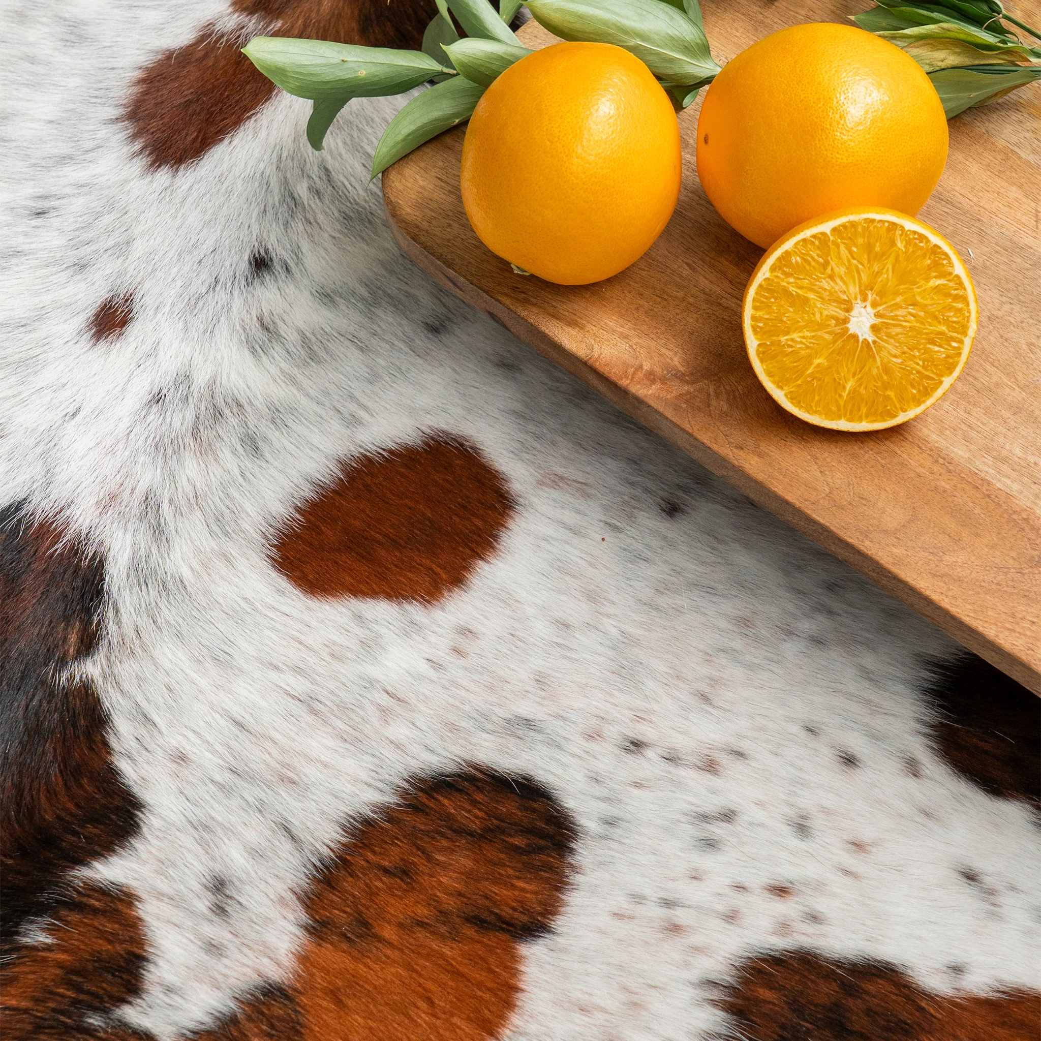 White Tricolor Cowhide Rug - Image 5