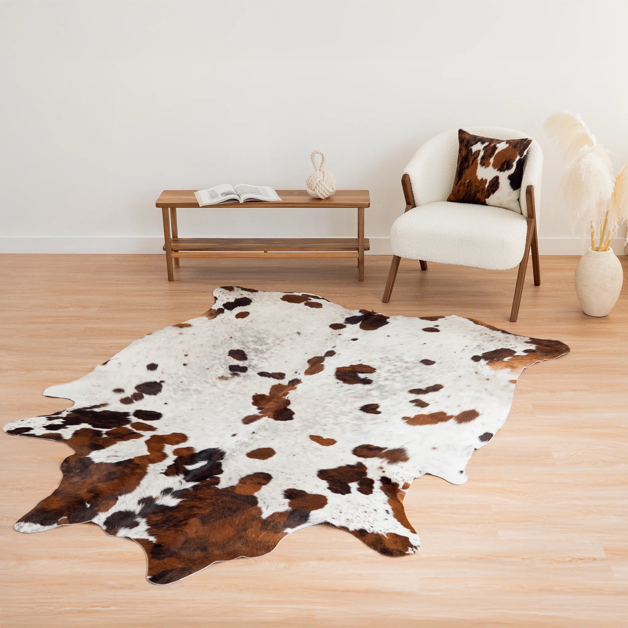 White Tricolor Cowhide Rug - Image 7