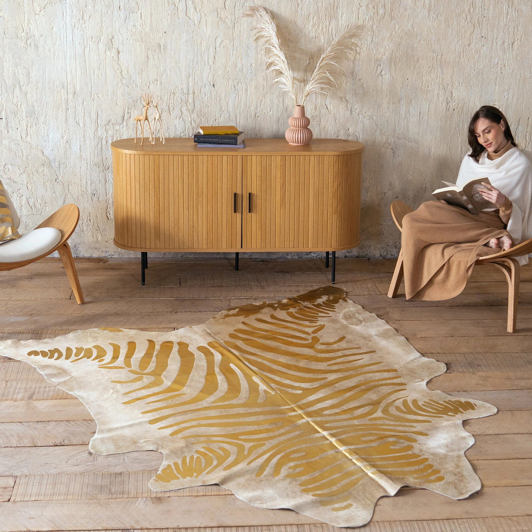Zebra Gold Metallic Cowhide Rug - Image 3