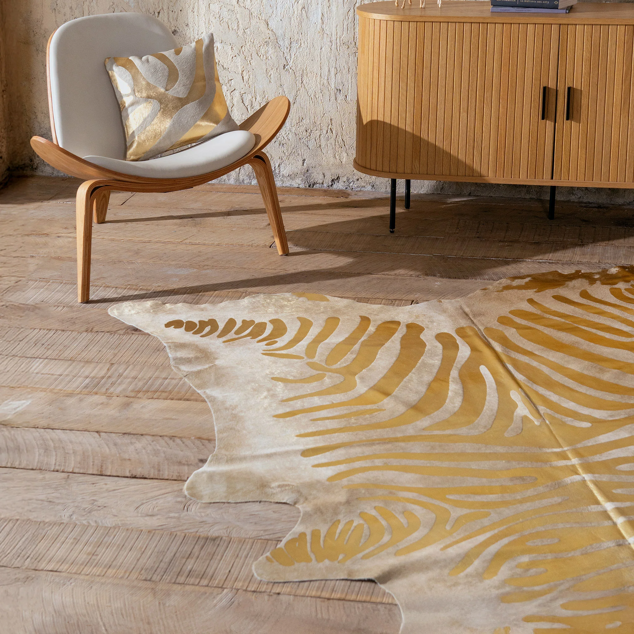 Zebra Gold Metallic Cowhide Rug - Image 6