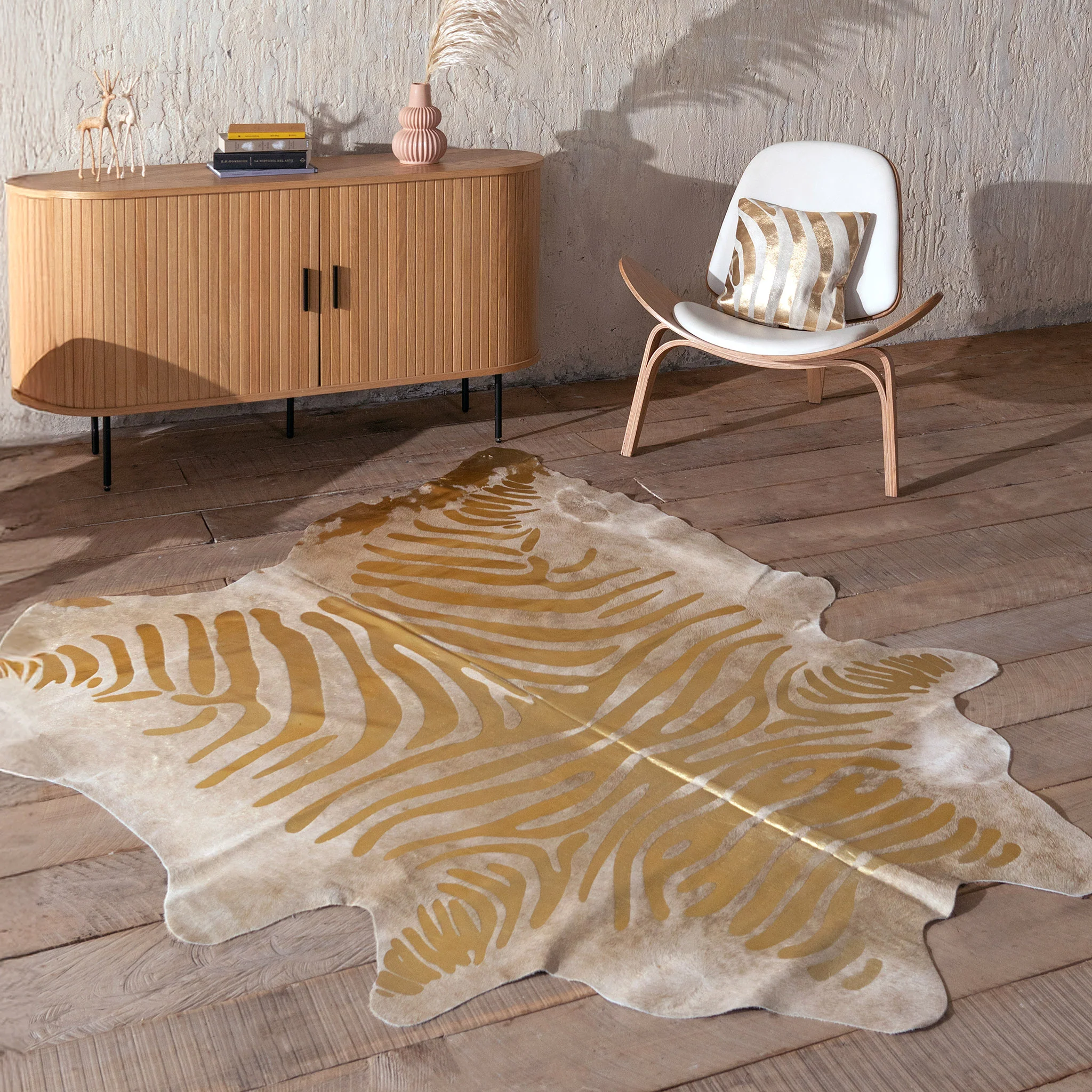 Zebra Gold Metallic Cowhide Rug - Image 8